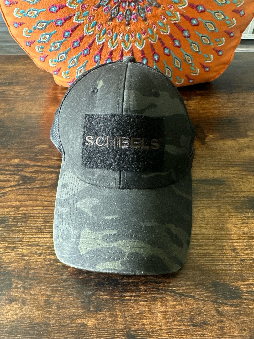 Scheels Black Camo Patch Trucker Hat
